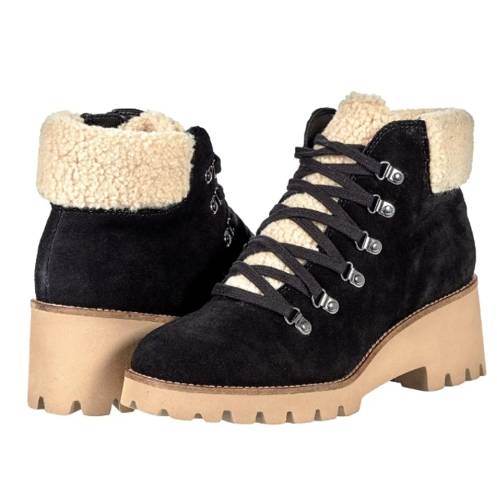 NWT BLONDO 'Devin' Waterproof Suede Shearling Lined Lace Up Boots in Black